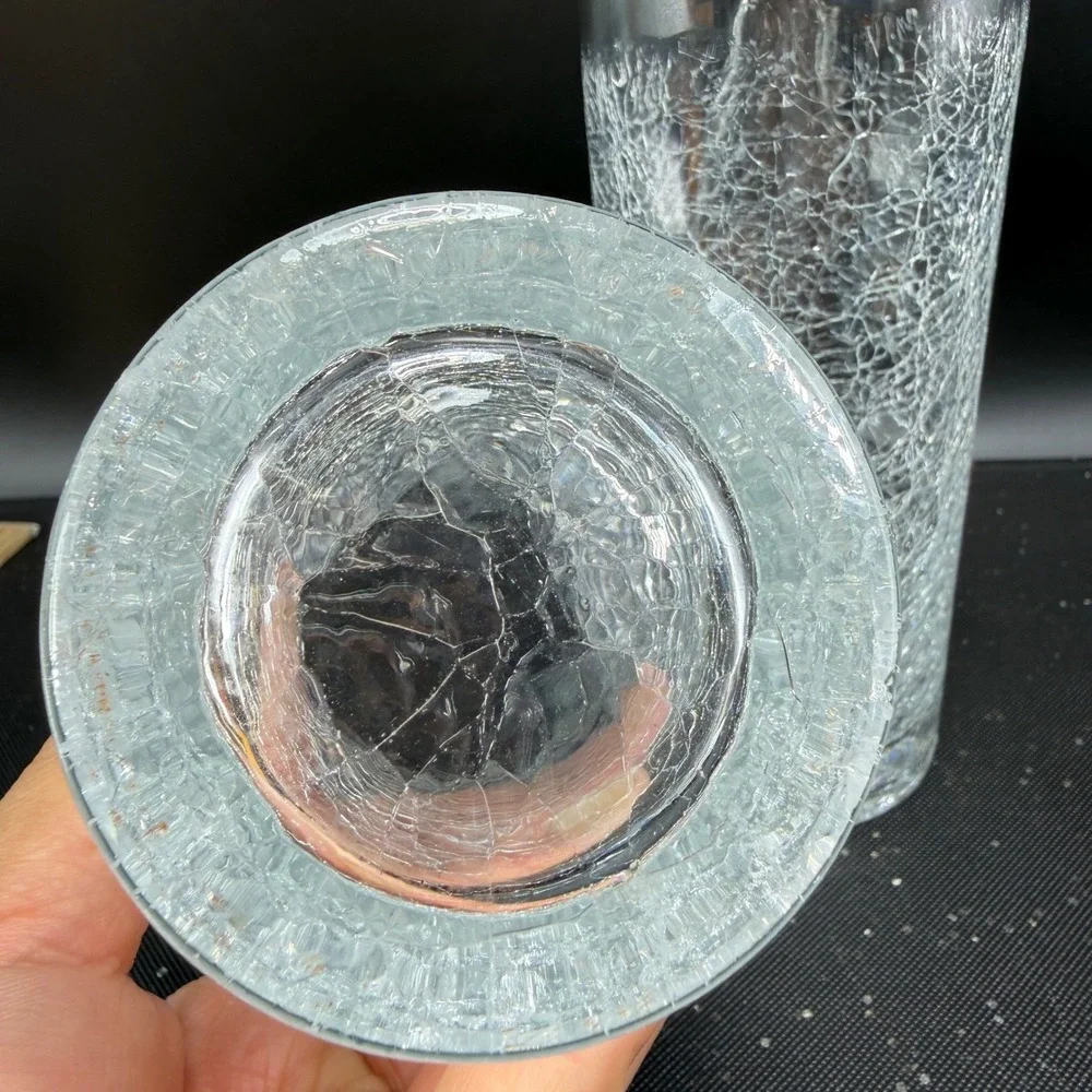 Pier 1 Crackle Glass Highball Tumblers Clear Set of 2 Cups Glasses Cups 6.25in